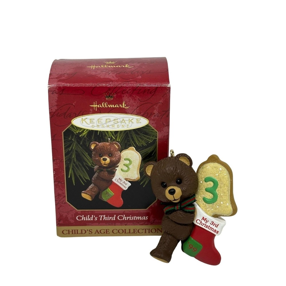 VTG 1999 Hallmark Keepsake‎ Ornament Child's Third Christmas Bear Stocking Boxed